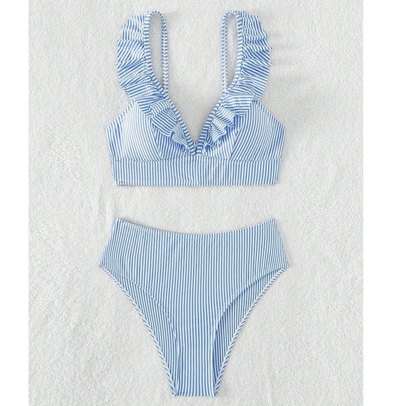 Boho Striped Ruffle Detail Bikini Swimsuit - Picture 9 of 9